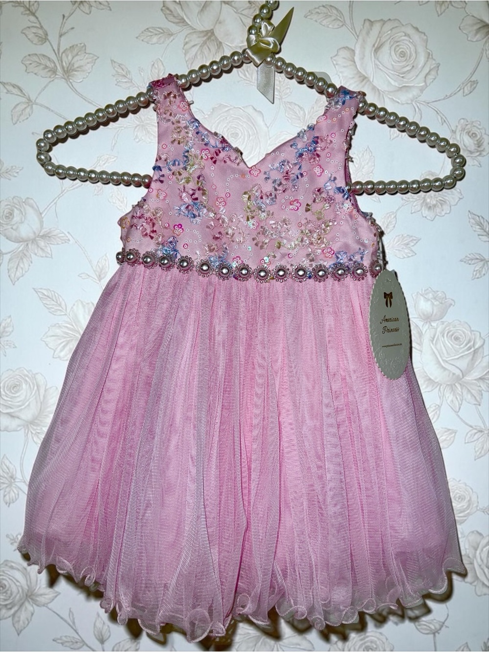 NWT Baby Girl 24M Faux Pearl Embellished Party Event Dress, Pink, Florals